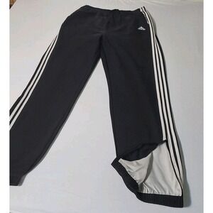 Vintage 90s Adidas Nylon Track Pants Mens L Black White 3 Stripes Lined Gym Y2K